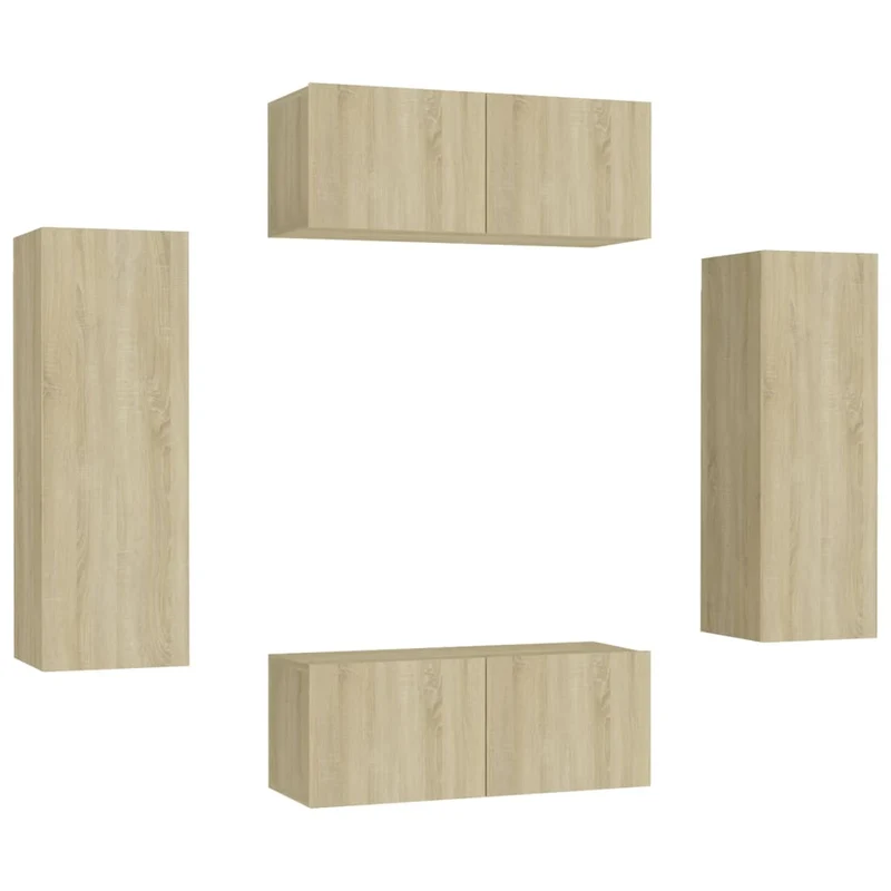 Ensemble de meubles armoire buffet TV télévision salon chambre séjour 4 pièces chêne sonoma bois d'ingénierie brun 02_0024828