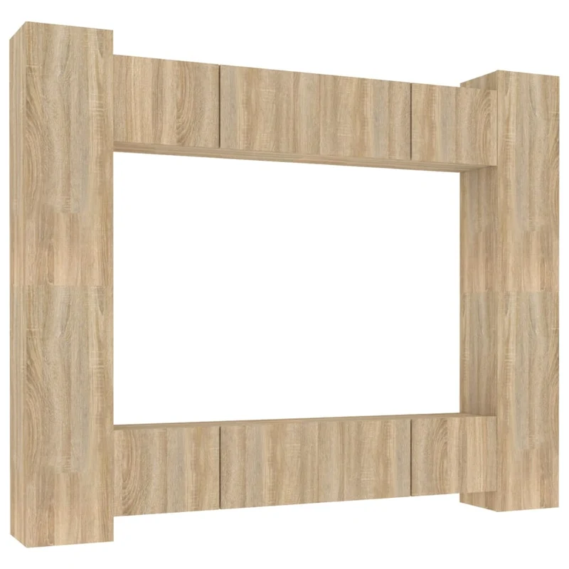 Ensemble de meubles armoire buffet TV télévision salon chambre séjour 8 pièces chêne sonoma bois d'ingénierie brun 02_0025307