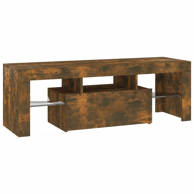 Meuble TV multimédia étagère télévision buffet téléviseur salle à manger salon chambre avec lumières LED chêne fumé 120 x 35 x 40 cm brun 02_0026717