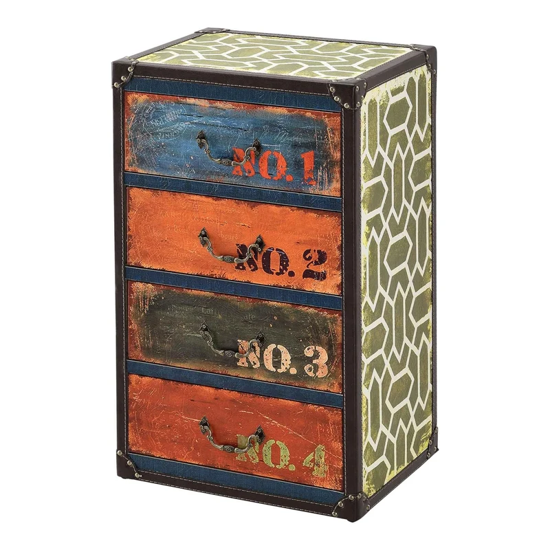 Commode design stylée industriel meuble de rangement moderne pratique avec 4 tiroirs MDF synthétique 66 x 40 x 30 cm multicolore 03_0005033