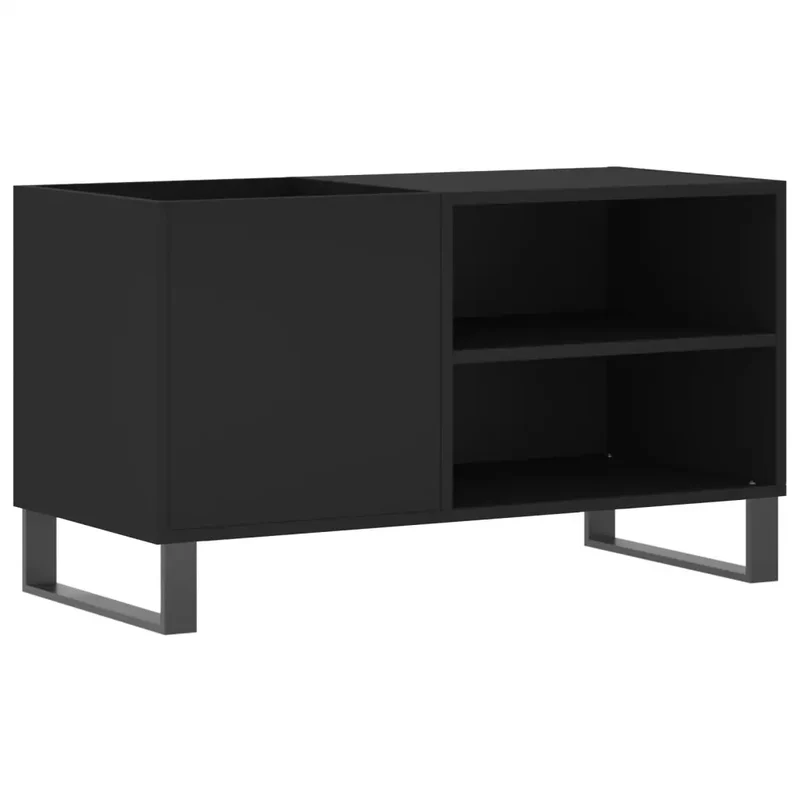 Armoire à disques pratique et classique 85 x 38 x 48 cm grand espace de rangement style industriel en bois noir 02_0049116
