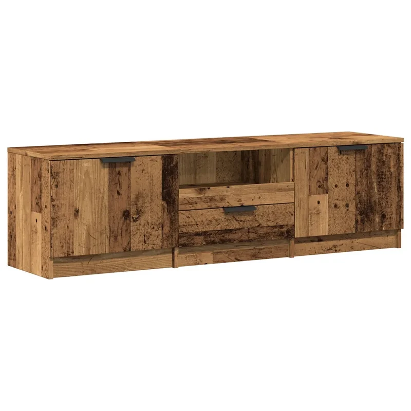 Meuble TV en vieux bois pratique grand rangement 140 x 35 x 40 cm en bois d'ingénierie marron 02_0050944