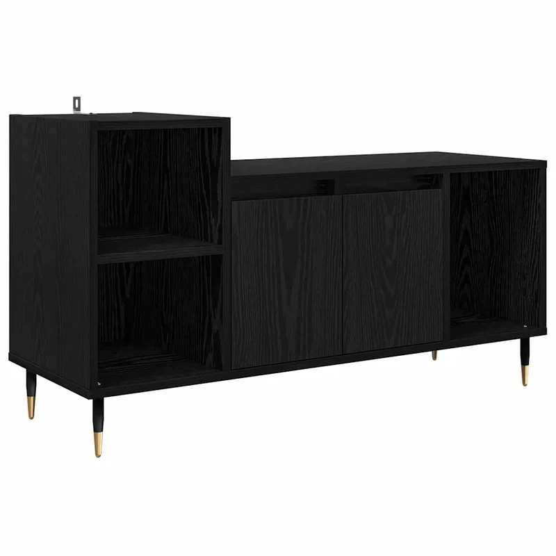 Meuble TV rectangulaire moderne espace divertissement 100 x 35 x 55 cm en bois d'ingénierie noir 02_0052777