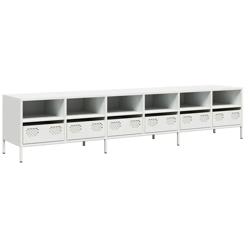 Meuble TV avec grand espace de rangement 202 x 39 x 43 cm design moderne pour salon en acier laminé à froid blanc 02_0055643