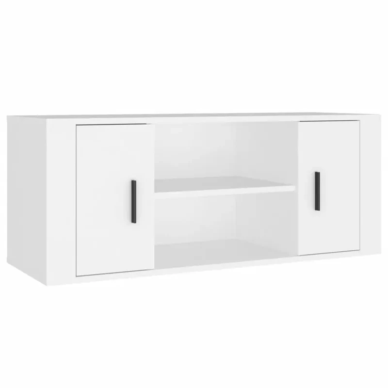 Meuble TV moderne avec rangement spacieux 100 x 35 x 40 cm en bois d'ingénierie blanc 02_0048480