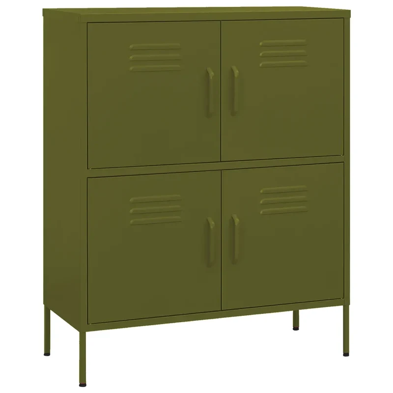 Armoire de rangement moderne avec 2 étagères réglables 80 x 35 x 101 cm en acier vert olive 02_0046826