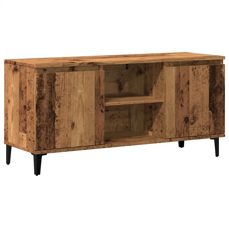 Meuble TV avec rangement pratique 102 x 35 x 50 cm en bois d'ingénierie vieux bois 02_0050886