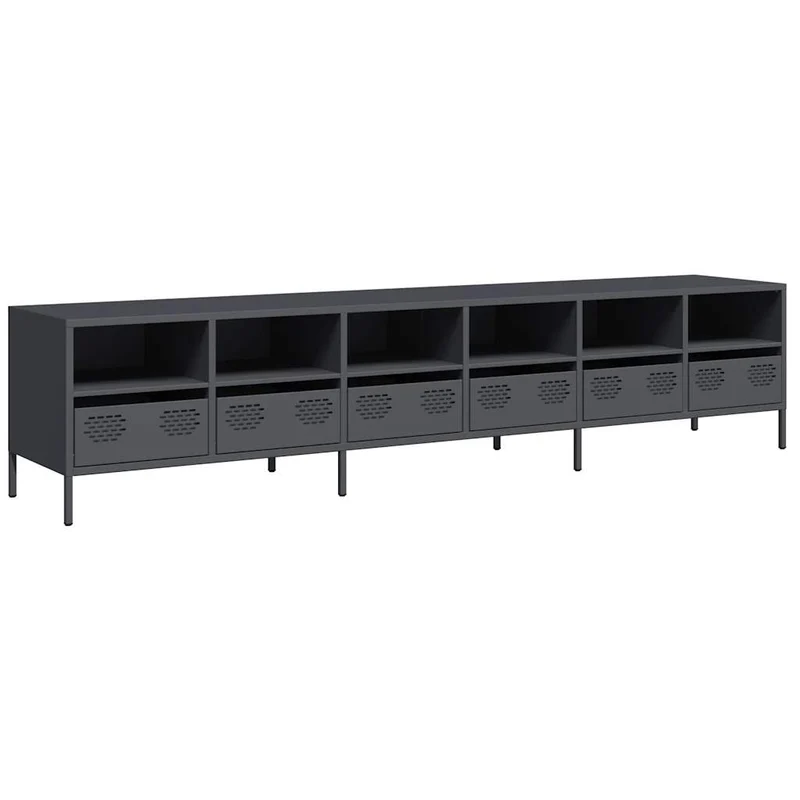 Meuble TV avec rangement 202 x 39 x 43 cm stable et robuste moderne en acier laminé à froid anthracite 02_0055640