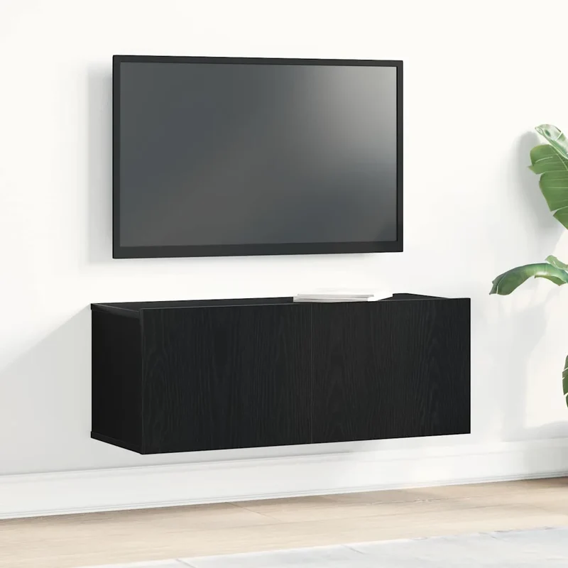 Meuble TV moderne épuré 80 x 30 x 30 cm avec rangement ergonomique style contemporain en bois d'ingénierie noir 02_0051868
