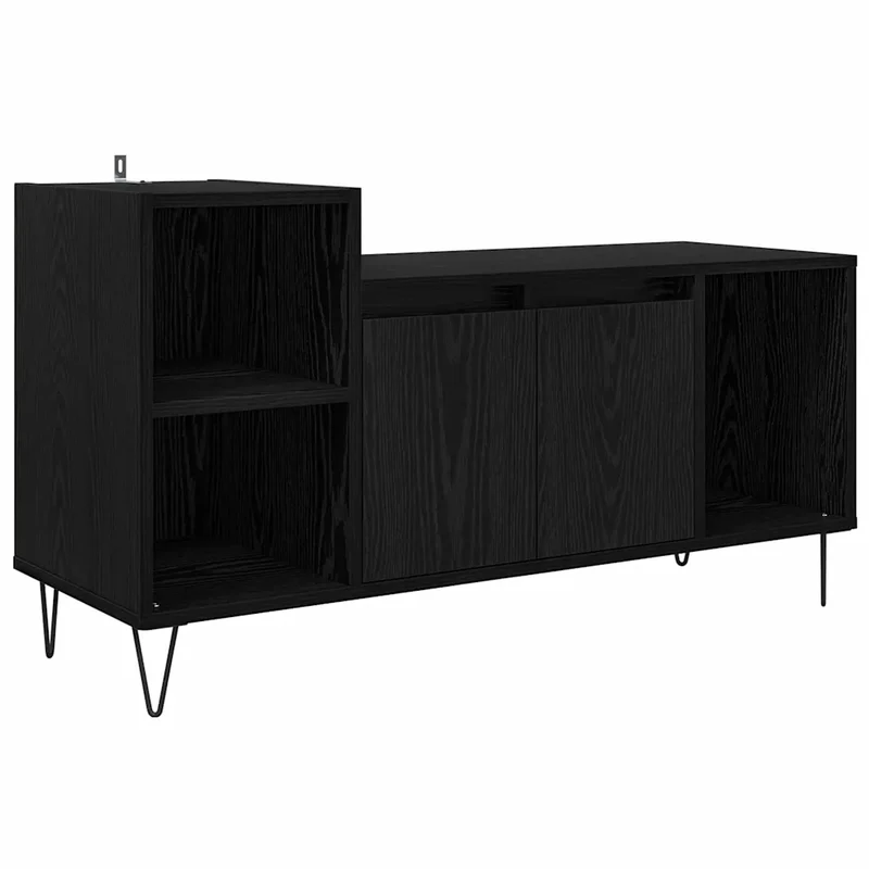 Meuble TV rectangulaire moderne avec 2 portes et 2 étagères 100 x 35 x 55 cm en bois d'ingénierie noir 02_0052780