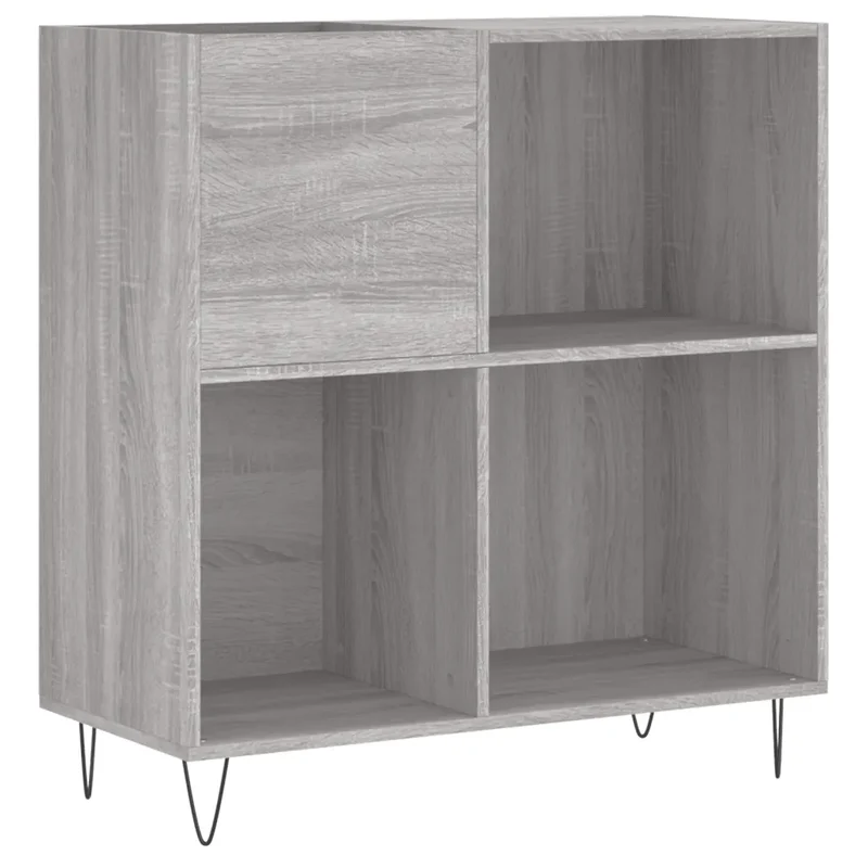 Armoire à disques pratique rangement vinyles 84,5 x 38 x 89 cm style industriel en bois d'ingénierie gris 02_0049173