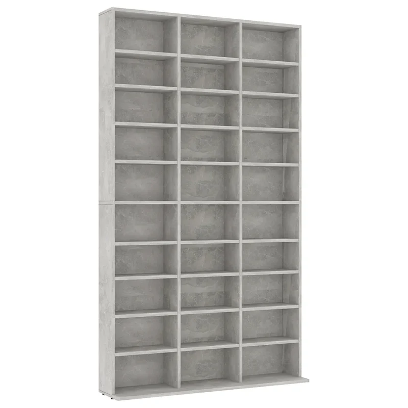 Armoire à CD élégante avec 30 compartiments ouverts 102 x 16 x 177 cm en bois d'ingénierie gris béton 02_0047690
