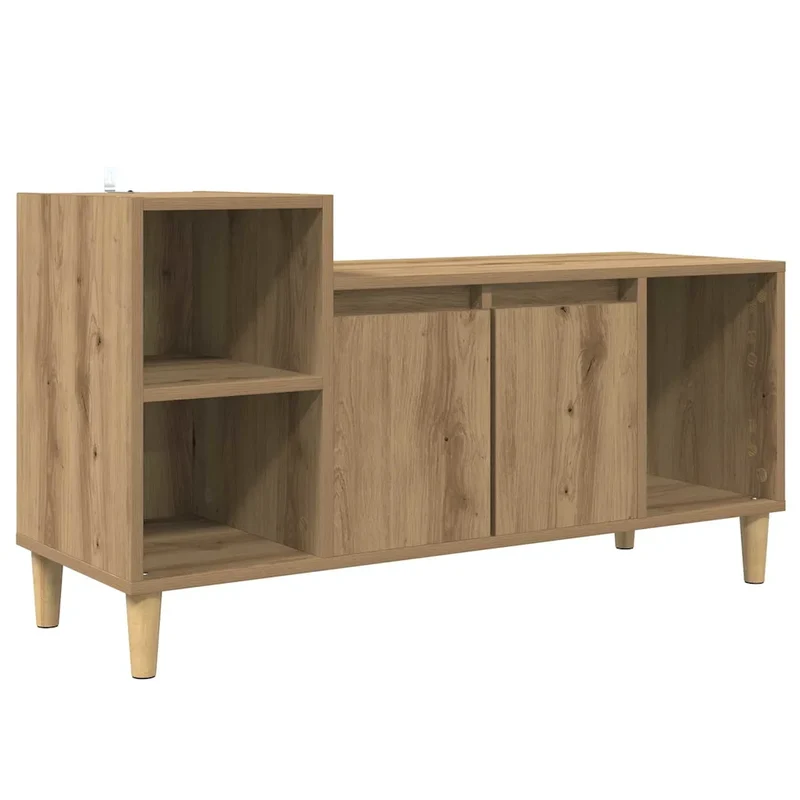 Meuble TV rectangulaire pratique avec 2 portes et étagère salon style rustique en bois d'ingénierie chêne artisanal 02_0052694