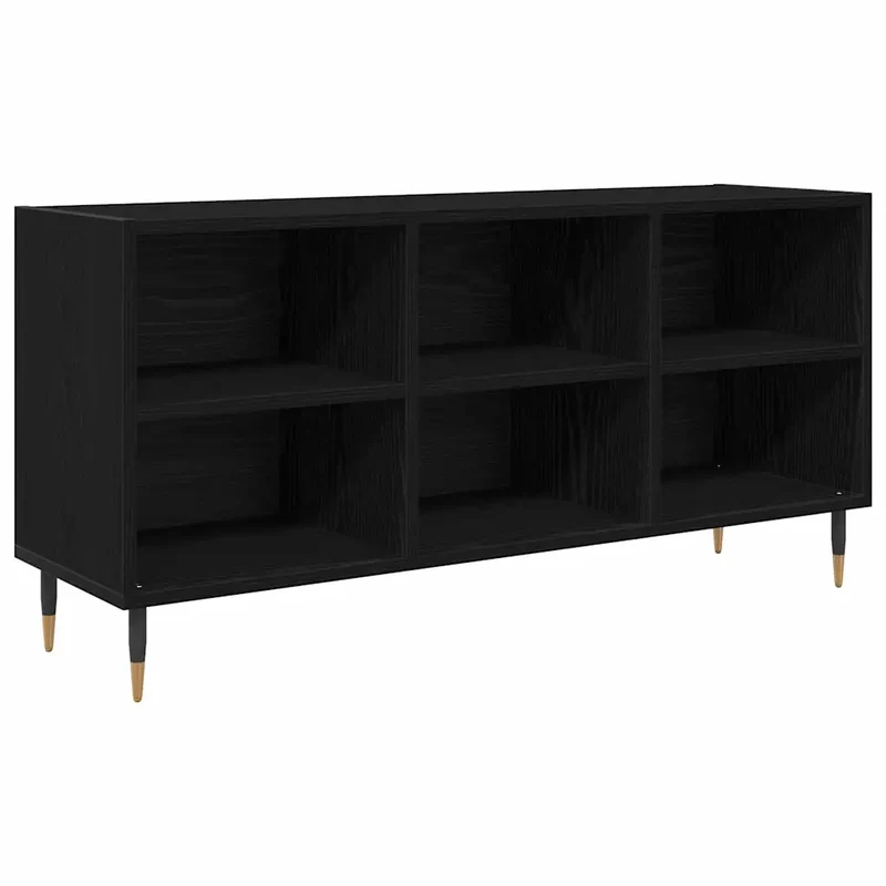 Meuble TV rectangulaire moderne avec rangements 103,5 x 30 x 50 cm en bois d'ingénierie chêne noir 02_0052753