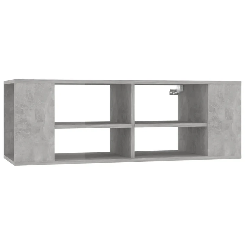 Meuble TV mural avec 2 compartiments de rangement 102 x 35 x 35 cm en bois d’ingénierie gris béton 02_0047865