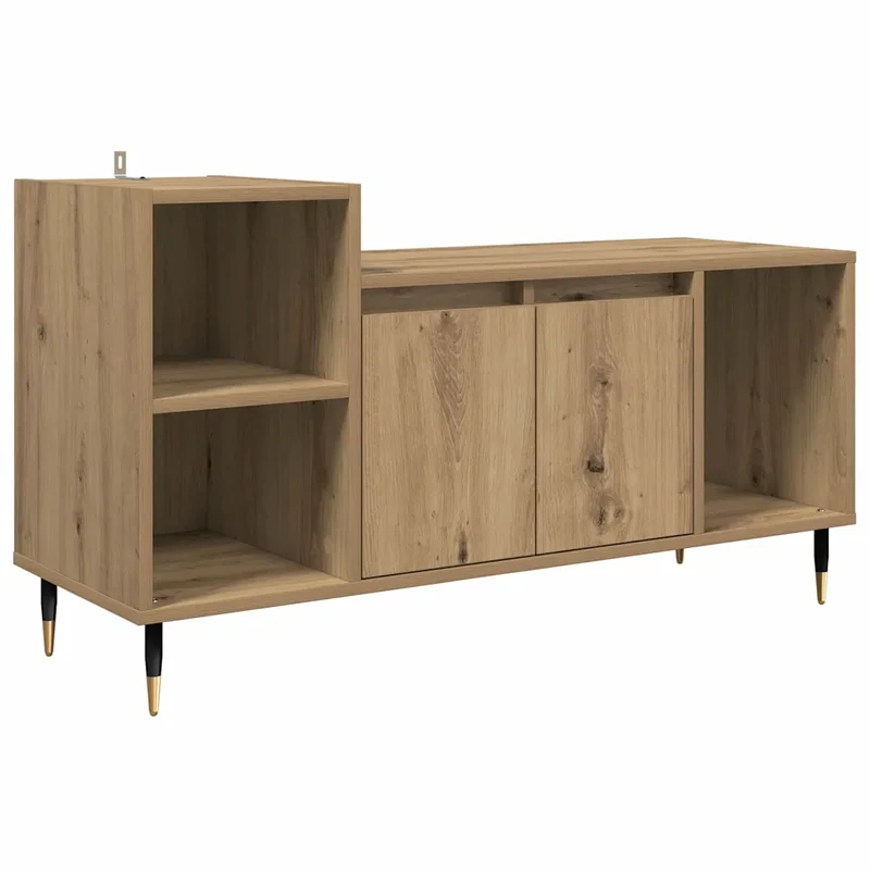 Meuble TV rectangle moderne rangement 100 x 35 x 55 cm en bois d'ingénierie chêne artisanal 02_0052776