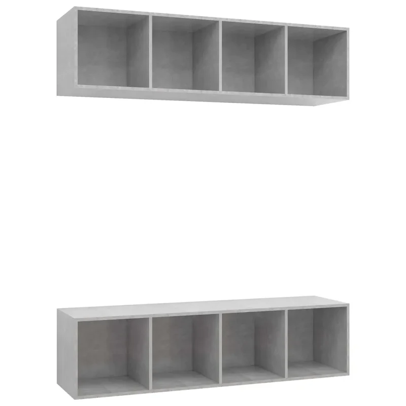 Lot de 2 meubles TV muraux fonctionnels grande capacité rangement 37 x 37 x 142,5 cm en bois d'ingénierie gris béton 02_0055109