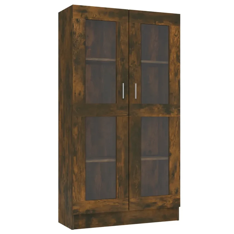 Armoire à vitrine avec 4 compartiments tendance classique 82,5 x 30,5 x 150 cm en bois d'ingénierie chêne fumé 02_0048144