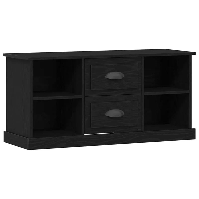 Meuble TV rectangulaire moderne rangement pratique 99,5 x 35,5 x 48 cm en bois chêne noir 02_0052735