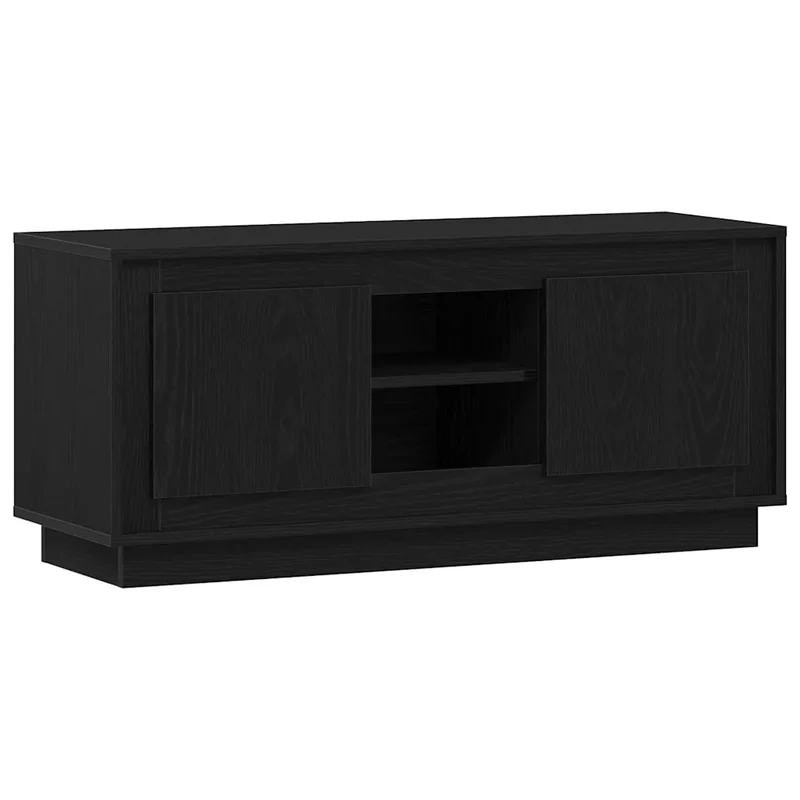 Meuble TV rectangulaire fonctionnel avec rangement et étagères 102 x 35 x 45 cm en bois d'ingénierie noir 02_0052733