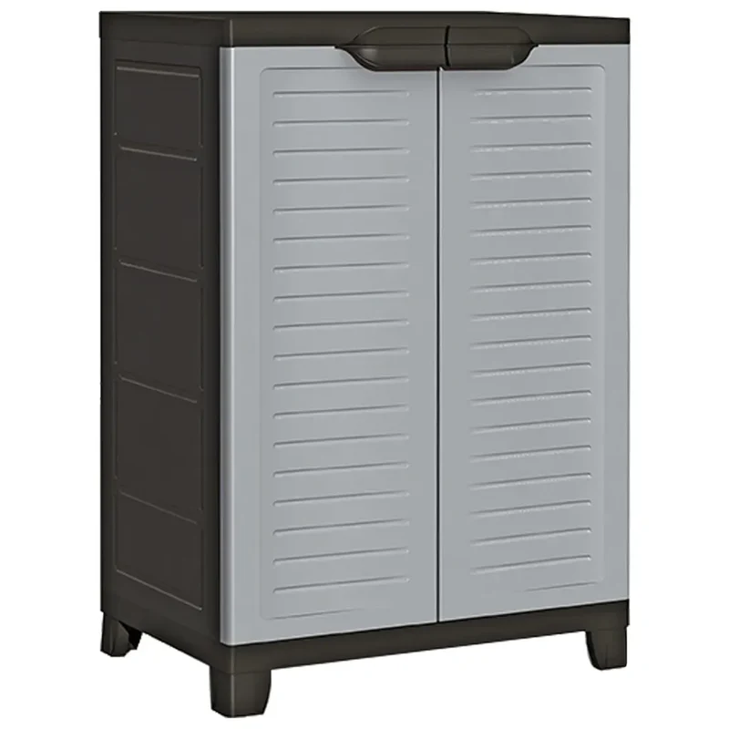 Armoire de rangement compacte 65 x 45 x 97 cm avec 2 portes et 3 étagères bureau garage en plastique gris 02_0046949