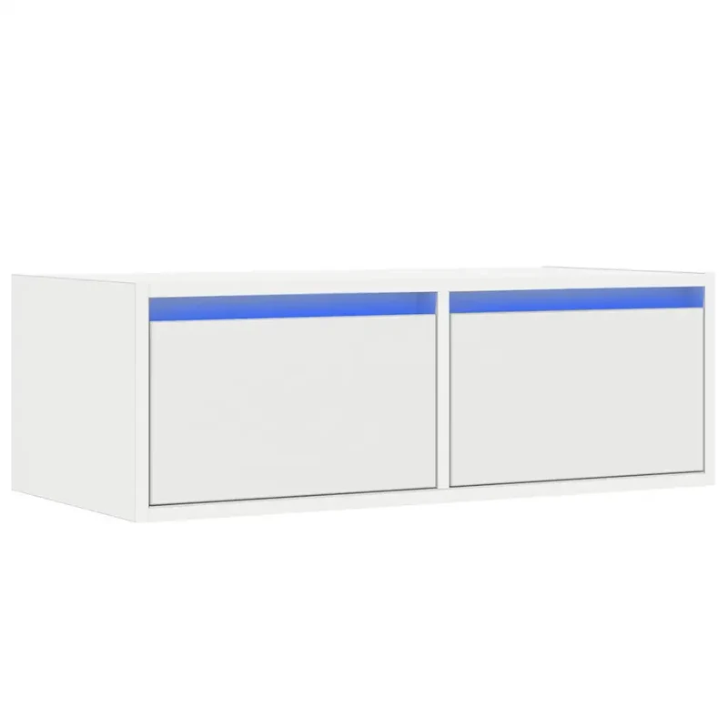 Meuble TV moderne avec lumières LED murale 75 x 35 x 25 cm gain de place et grand rangement en bois blanc 02_0051318