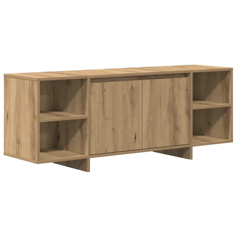 Meuble TV épuré avec rangement 130 x 35 x 50 cm style contemporain en bois d'ingénierie chêne artisanal 02_0050943