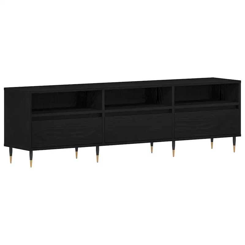 Meuble TV rectangulaire pratique avec tiroir et étagères 150 x 30 x 44,5 cm en bois d'ingénierie noir 02_0051927