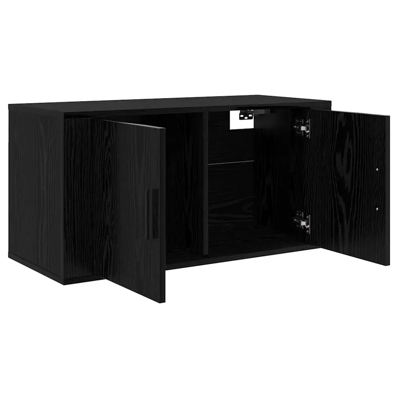 Meuble TV mural rectangulaire 80 x 34,5 x 40 cm avec rangement optimal design rustique en bois d'ingénierie chêne noir 02_0052704