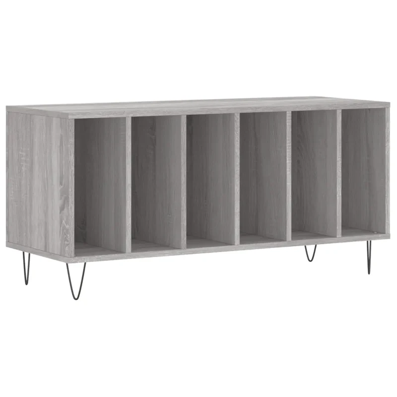 Armoire à disques rangement sonore 100 x 38 x 48 cm style industriel robustesse en bois d'ingénierie gris 02_0049152
