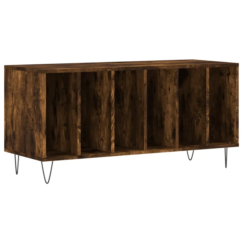 Armoire à disques pratique et spacieuse 100 x 38 x 48 cm style industriel en bois chêne fumé 02_0049151