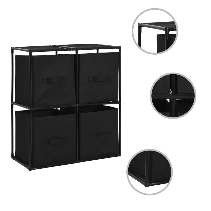 Armoire de rangement avec 4 paniers tissu pratique et élégante 63 x 30 x 71 cm en acier noir 02_0046447
