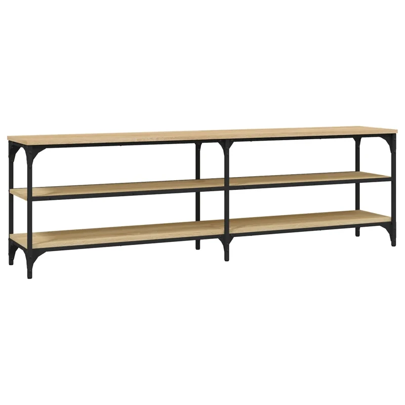 Meuble TV design industriel vintage 160 x 30 x 50 cm avec étagères ouvertes ambiance cosy en bois chêne sonoma 02_0048546
