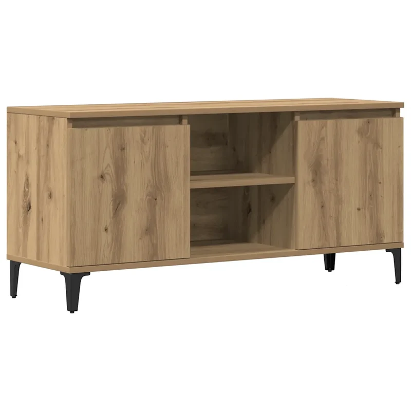 Meuble TV avec grand espace de rangement artisanal 102 x 35 x 50 cm ambiance contemporaine en bois chêne 02_0050887