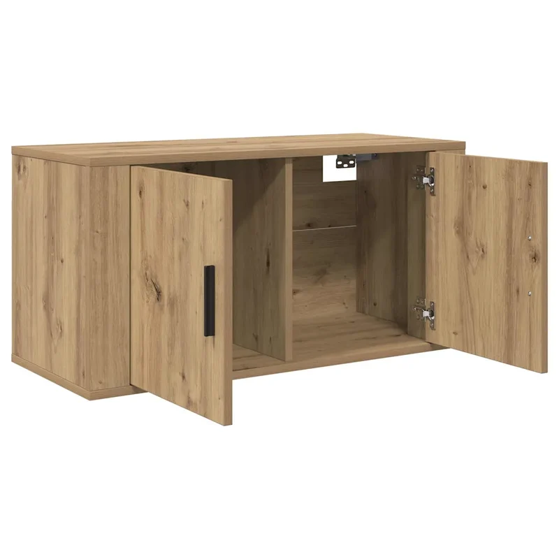 Meuble TV mural rectangulaire moderne avec rangement fonctionnel 80 x 34,5 x 40 cm en bois chêne artisanal 02_0052703