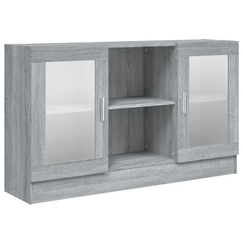 Armoire à vitrine rangement 120 x 30 x 70 cm design épuré salle à manger en bois d'ingénierie gris 02_0048222