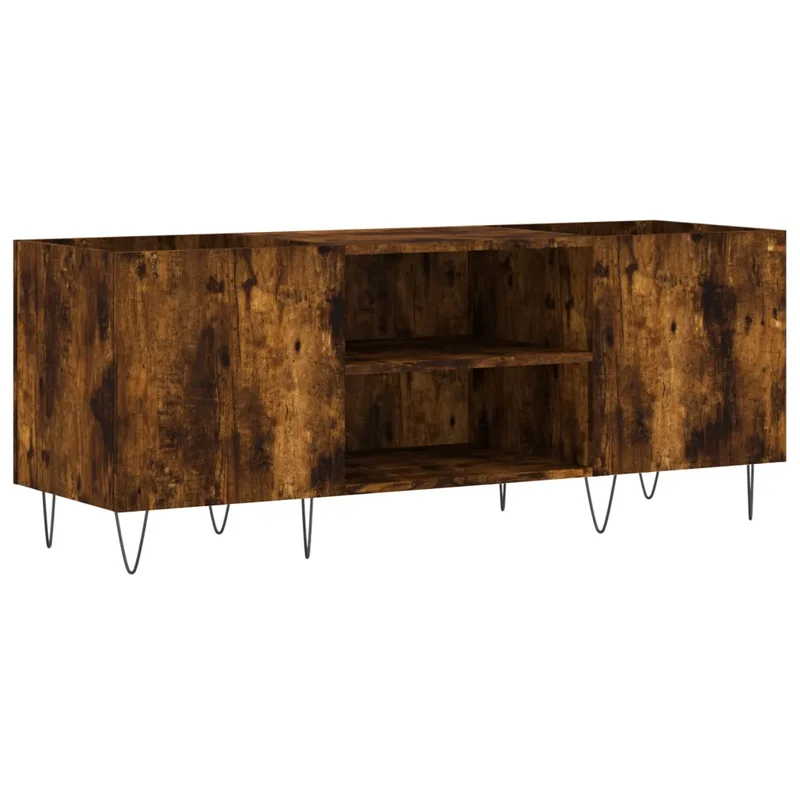 Armoire à disques en bois d'ingénierie chêne fumé 121 x 38 x 48 cm avec espace de rangement et style industriel 02_0049093