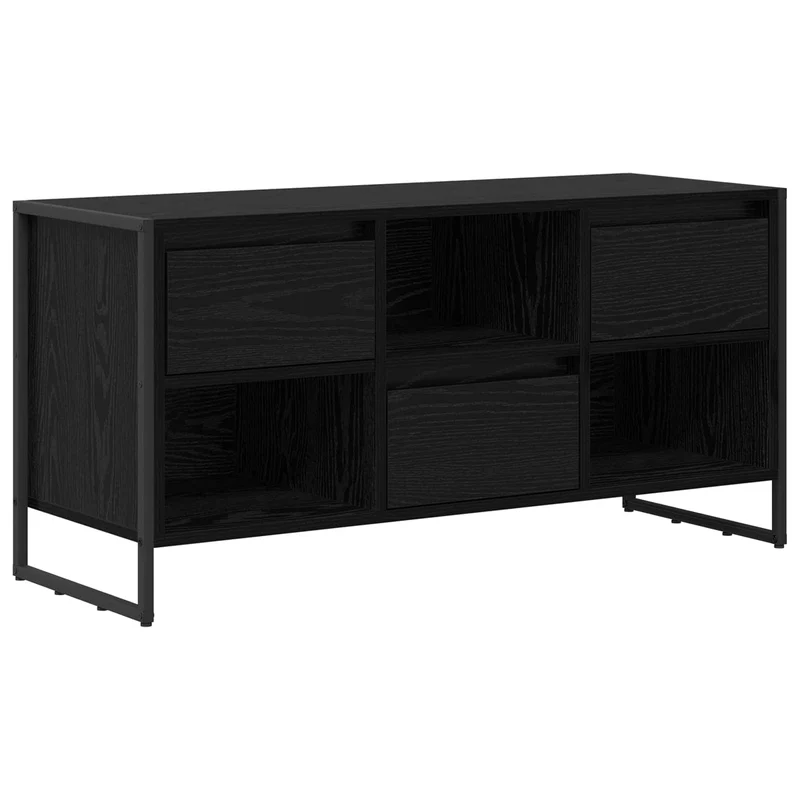 Meuble TV industriel moderne rangement 100 x 36 x 49,5 cm en bois d'ingénierie chêne noir 02_0054535