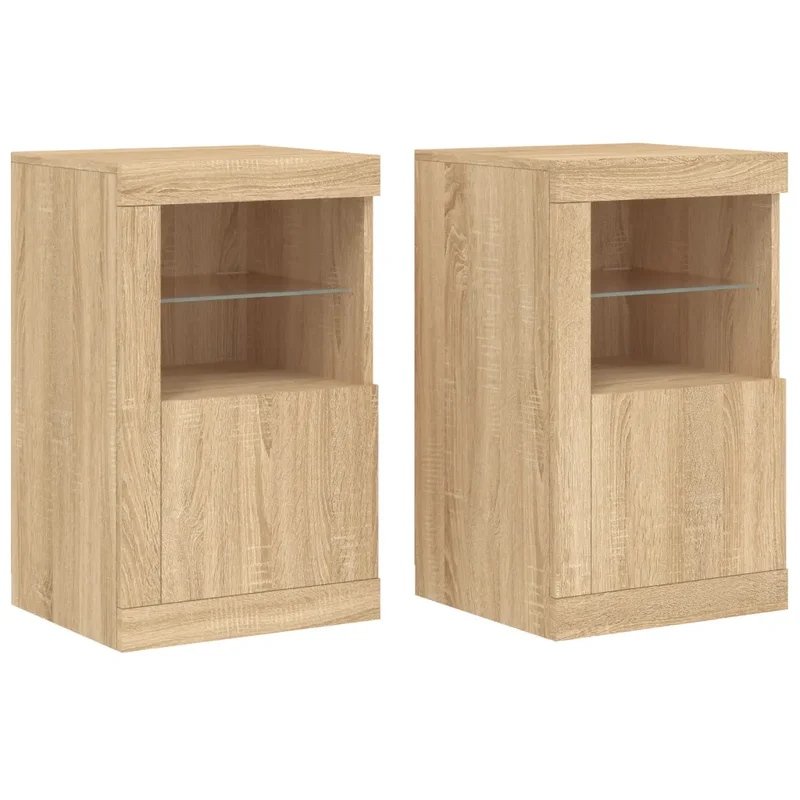 Lot de 2 armoires latérales modernes avec lumières LED 41 x 37 x 67 cm en bois d'ingénierie chêne sonoma 02_0049368