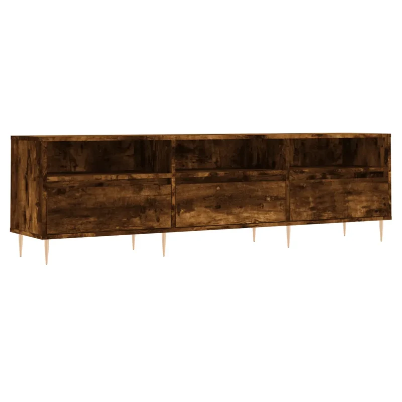 Meuble TV moderne avec grand espace de rangement salon 150 x 30 x 44,5 cm en bois d'ingénierie chêne fumé 02_0048977