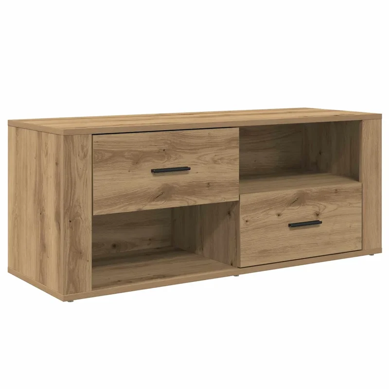 Meuble TV rustique avec rangement 100 x 35 x 40 cm en bois d'ingénierie chêne artisanal 02_0052691