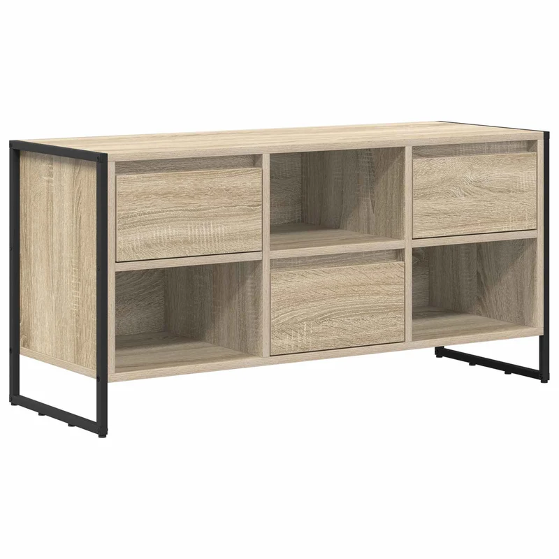 Meuble TV industriel moderne avec tiroir 100 x 36 x 49,5 cm en bois d'ingénierie sonoma 02_0054536
