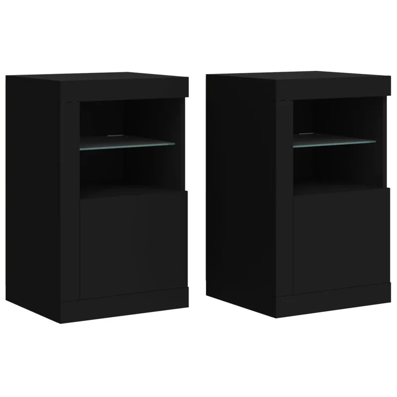 Lot de 2 armoires latérales avec lumières LED noires 41 x 37 x 67 cm design moderne espace de rangement en bois d'ingénierie noir 02_0049366