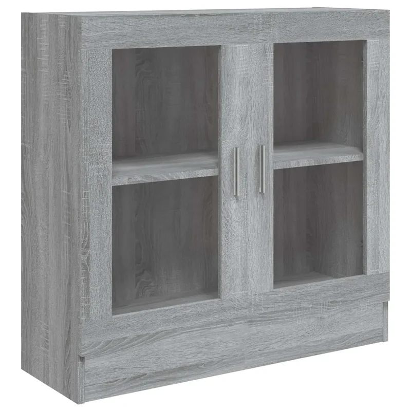 Armoire à vitrine classique épurée 82,5 x 30,5 x 80 cm avec 2 compartiments design en bois d'ingénierie gris 02_0048214