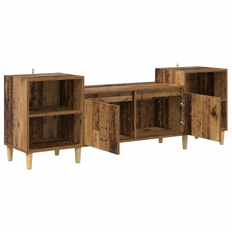 Meuble TV rectangulaire rustique avec rangement 160 x 35 x 55 cm en bois d'ingénierie bois ancien 02_0052696