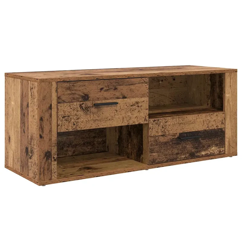 Meuble TV rustique compact avec rangement tirage 100 x 35 x 40 cm en bois d'ingénierie bois ancien 02_0052690