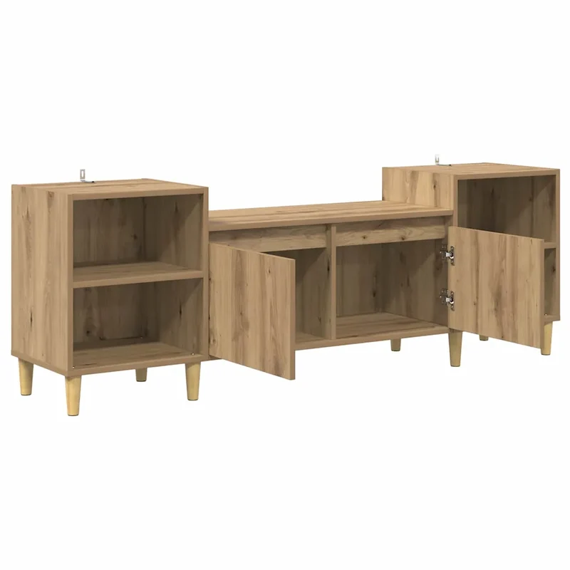 Meuble TV rectangulaire rustique salon rangement pratique style moderne 160 x 35 x 55 cm en bois chêne artisanal 02_0052697
