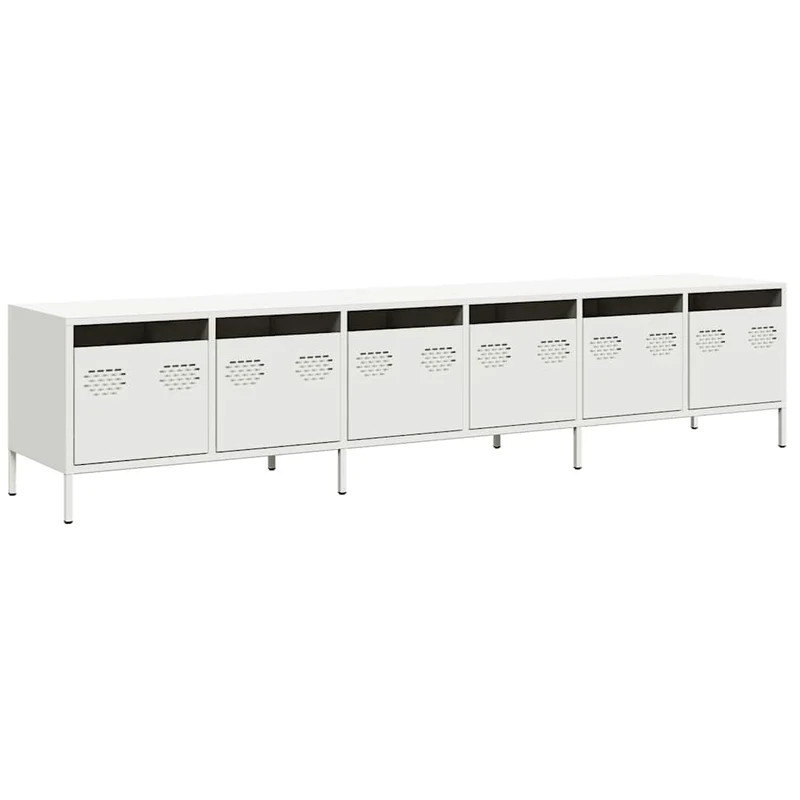 Meuble TV avec grand espace de rangement moderne 202 x 39 x 43,5 cm en acier laminé à froid blanc 02_0055637