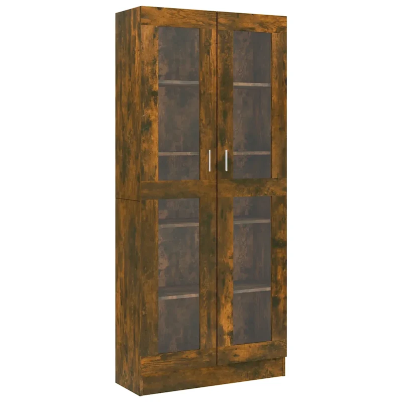 Armoire à vitrine moderne design épuré 82,5 x 30,5 x 185 cm avec 5 compartiments salon en bois d'ingénierie chêne fumé 02_0048219