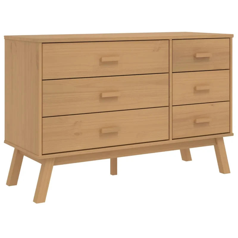 Armoire à tiroirs design scandinave 111 x 42 x 73,5 cm avec grand espace de rangement ambiance cosy en bois de pin marron 02_0047358